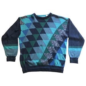 Kaps Vintage 80s Medium Abstract Triangle Pattern Knit Pullover Sweater